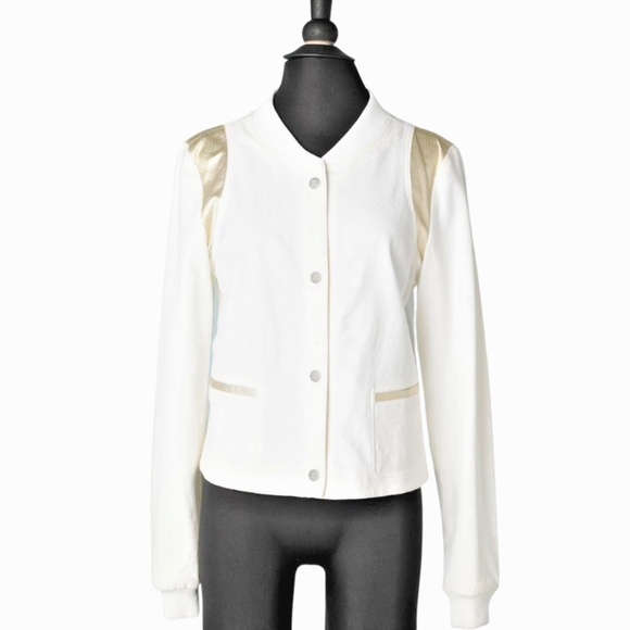 CHANEL Boutique, Bomber Jacket in White Linen and Gold Lurex, Size 38 - Picture 2 of 13